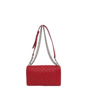 Chanel Boy Chain Bag Shoulder  Leather Red Punching